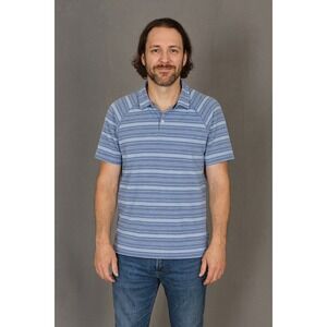 Rhone Mens Blue Striped Short Sleeve Polo Golf Shirt Large‎